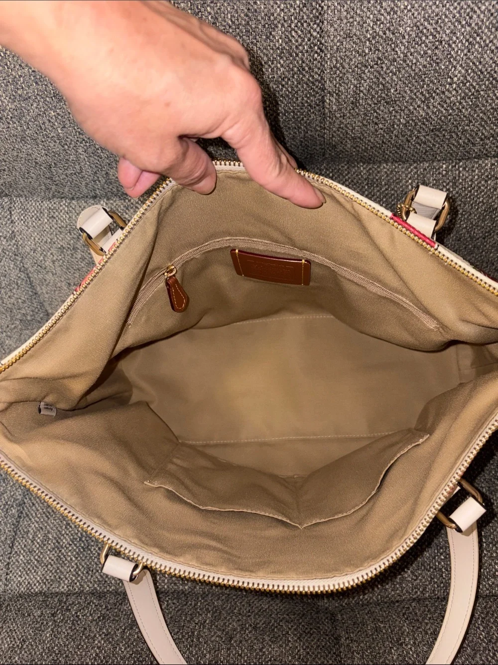 Coach Cream Tote with Red Strawberry Print